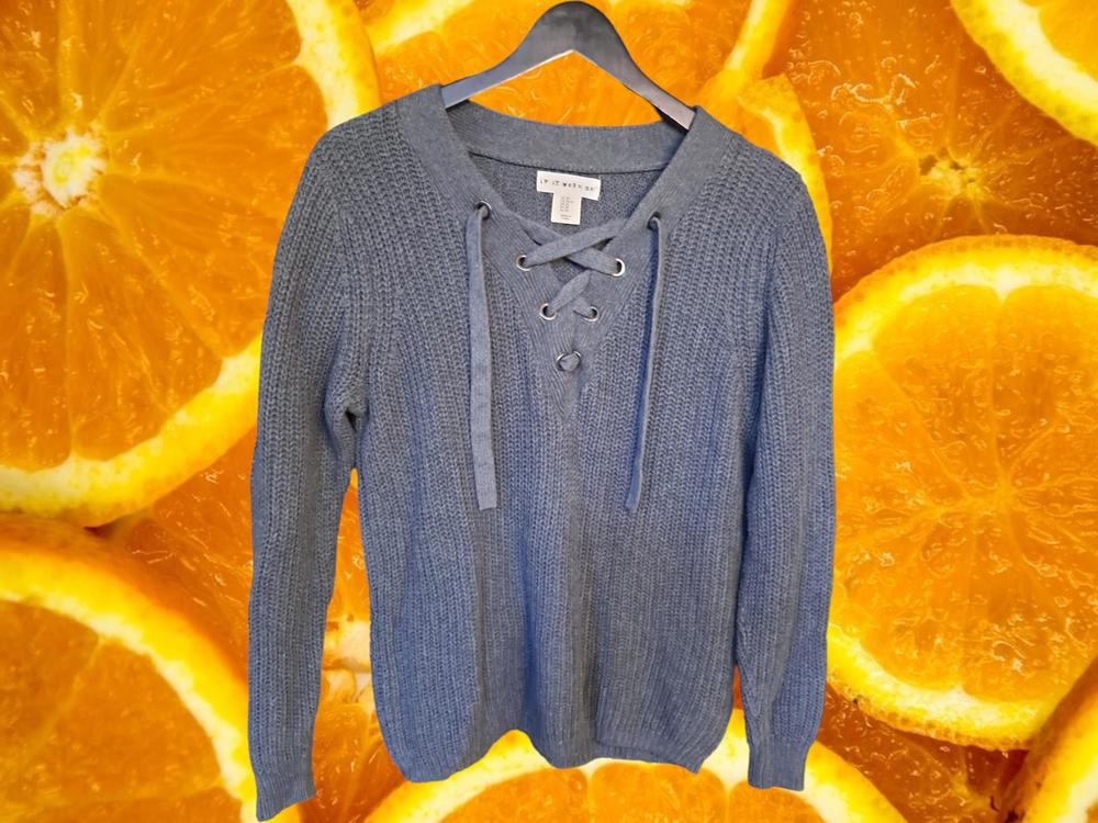 If‎ It Were Me Gray Knit Sweater With Lace up Collar Size XS